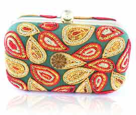 Vogue Crafts and Designs Pvt. Ltd. manufactures Multicolor Embroidered Clutch at wholesale price.